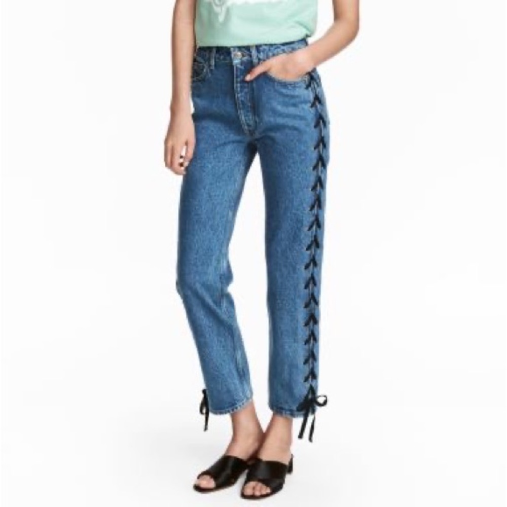 H&M Mom Jeans Lace Up Denim